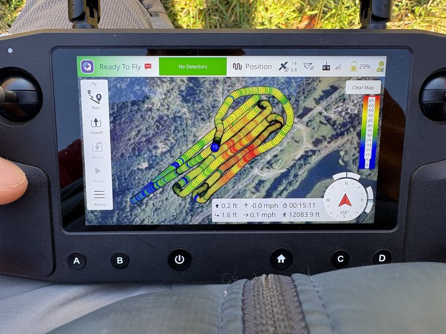 UAV-RT ground-station controller showing detections plotted along a flight path
